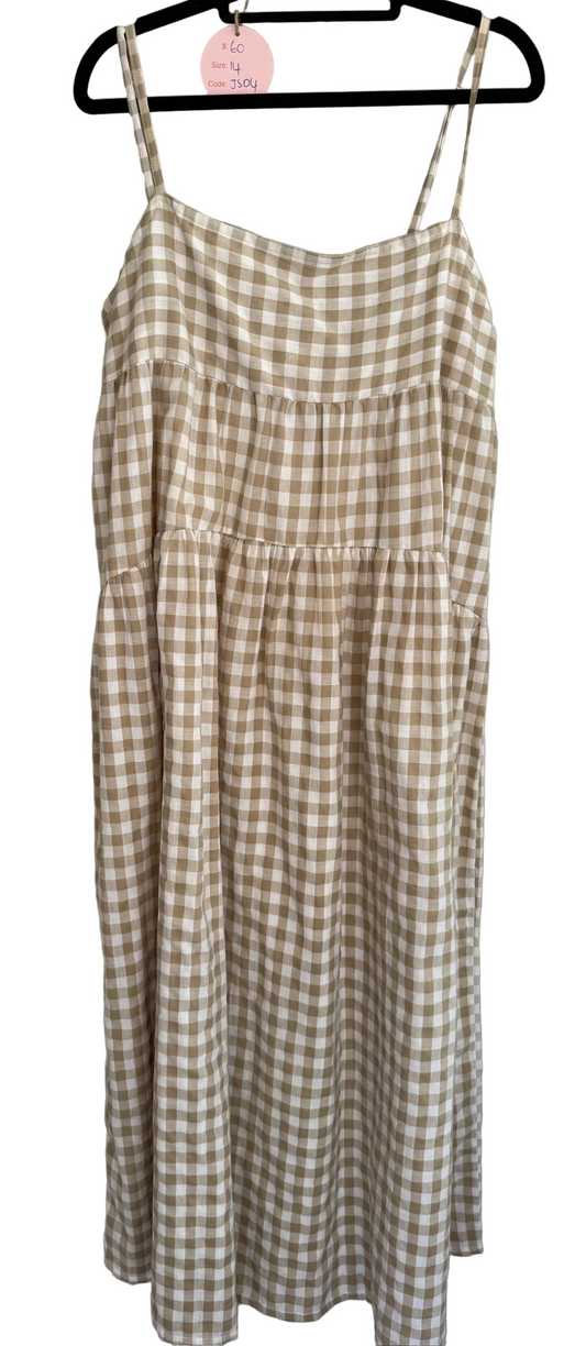 Beiged Gingham Dress - Size 14